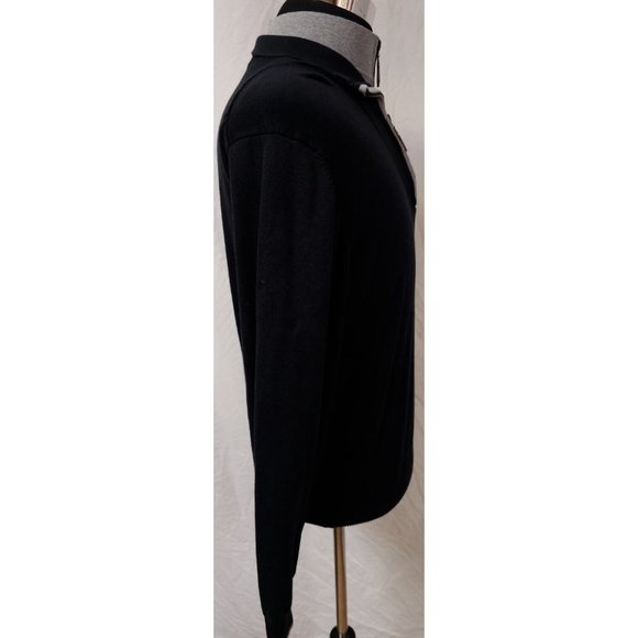 Luchiano Visconti Mens Large Black Silk Blend Double 1/2 Zip Pullover Sweater - Picture 4 of 9